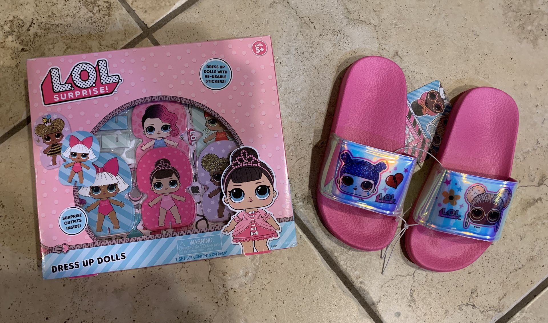 LOL Girls Shoes Slides, Size 11/12, Dress Up Paper Dolls. New in Package.