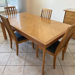 Solid Wood Honey Oak Dining Set + Sideboard + 4 Chairs (Leaf Included)