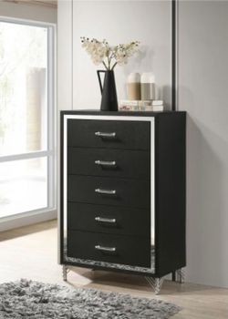 Black 5-Drawer Chest Dresser with Chrome Legs