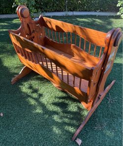 Vintage Handcrafted Wood Baby Cradle