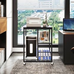 Printer Stand with Storage Shelf for Home Office Storage, Printer Table with Wheels,CPU Rack, Mobile Computer Trolley, Office cart,Utility Carts
