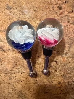 Set of Two Blown Glass Wine Bottle Stoppers