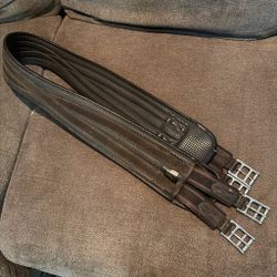 56 in Teke Dark Brown Equestrian Girth with Double-Sided Elastic Silver Buckles
