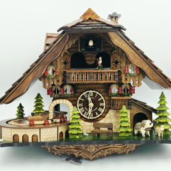 Engstler Quartz Cuckoo Clock Black Forest House + Train with Music EN 48110 QMT
