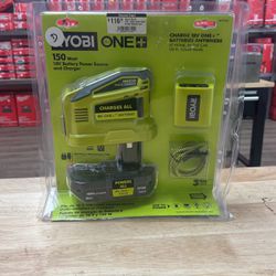 RYOBI 150-Watt Push Button Start Power Source and Charger for ONE+ 18-Volt Battery Generator with 2.0 Ah Battery