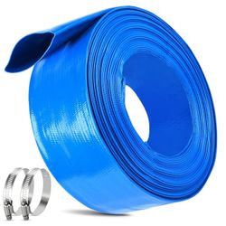 MYFAMIREA 3 IN X 30 FT POOL BACKWASH HOSE HEAVY DUTY DRAIN DISCHARGE DOUBLE PVC LAYFLAT HOSE WITH 2 CLAMPS, WEATHERPROOF 