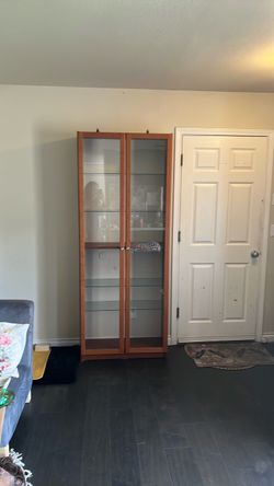 Billy ikea shelf with glass doors and shelves