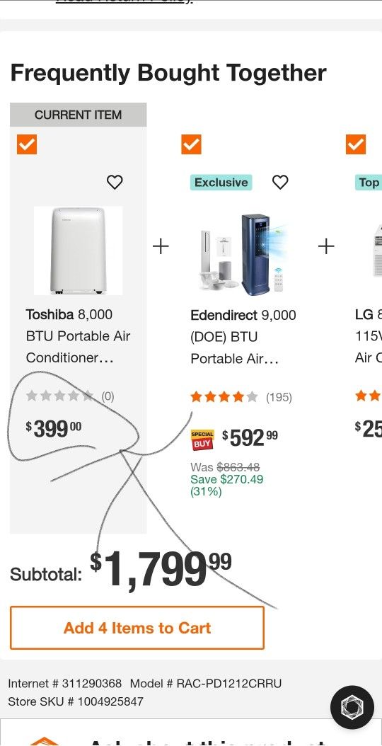 Toshiba 8,000 BTU Portable Air Conditioner Cools 350 Sq. Ft. with Dehumidifier and Remote Control - White - RETAIL $400 NEW CONDITION - USE FOR 3 MTHS