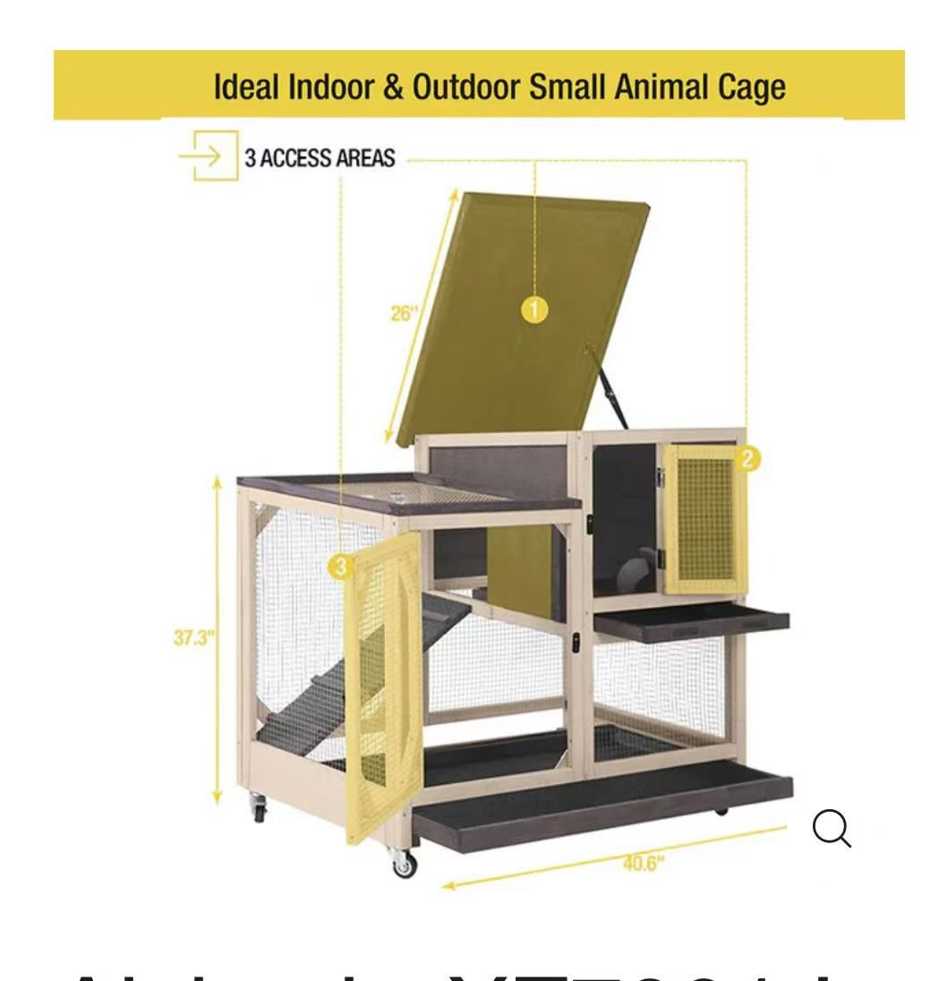 🥨Aivituvin-XZ7001 Large Indoor Rabbit Hutch with Pull out Tray(No Wire Mesh on the Tray) - Brown