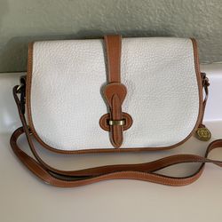 Dooney & Bourke Vintage White Tan Pebble Leather Crossbody Shoulder Bag Purse
