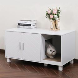 Scurrty Cat Litter Box Enclosure, Hidden Litter Box Furniture Covered Cat House Large, Wooden Pet Crate Nightstands Include Scratching Board Corner Li