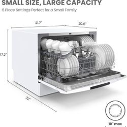 COMFEE’ Countertop Dishwasher, Portable Dishwasher, Dorm, RV & Apartment, Energy Efficient White