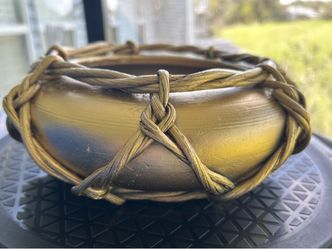 Ceramic Bowl with Woven Rattan Wrap