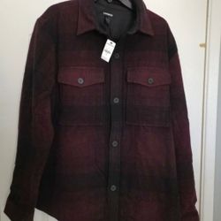 Men's Burgundy Wool Jacket Sweater Flannel XL Express
