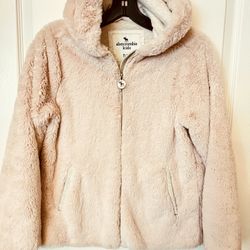 Abercrombie And Fitch Girls Winter Jacket  Coat Cardigan Pink Fur Size 11-12 