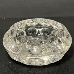 Pressed Glass 1960s Sunburst Ashtray Clear EAPG-Style Dish, 3x1.25 in, CHIPPED 