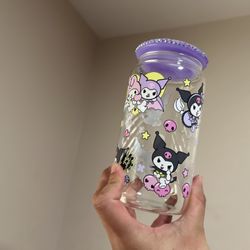 Kuromi Glass Tumbler With Bling Lid
