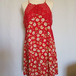 Indigo Rose Womens Shift Dress Red Floral Crochet Size Small