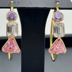 14k yellow gold stone heart hoop earrings