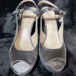 Flat gray and grey Leather & satin heels…