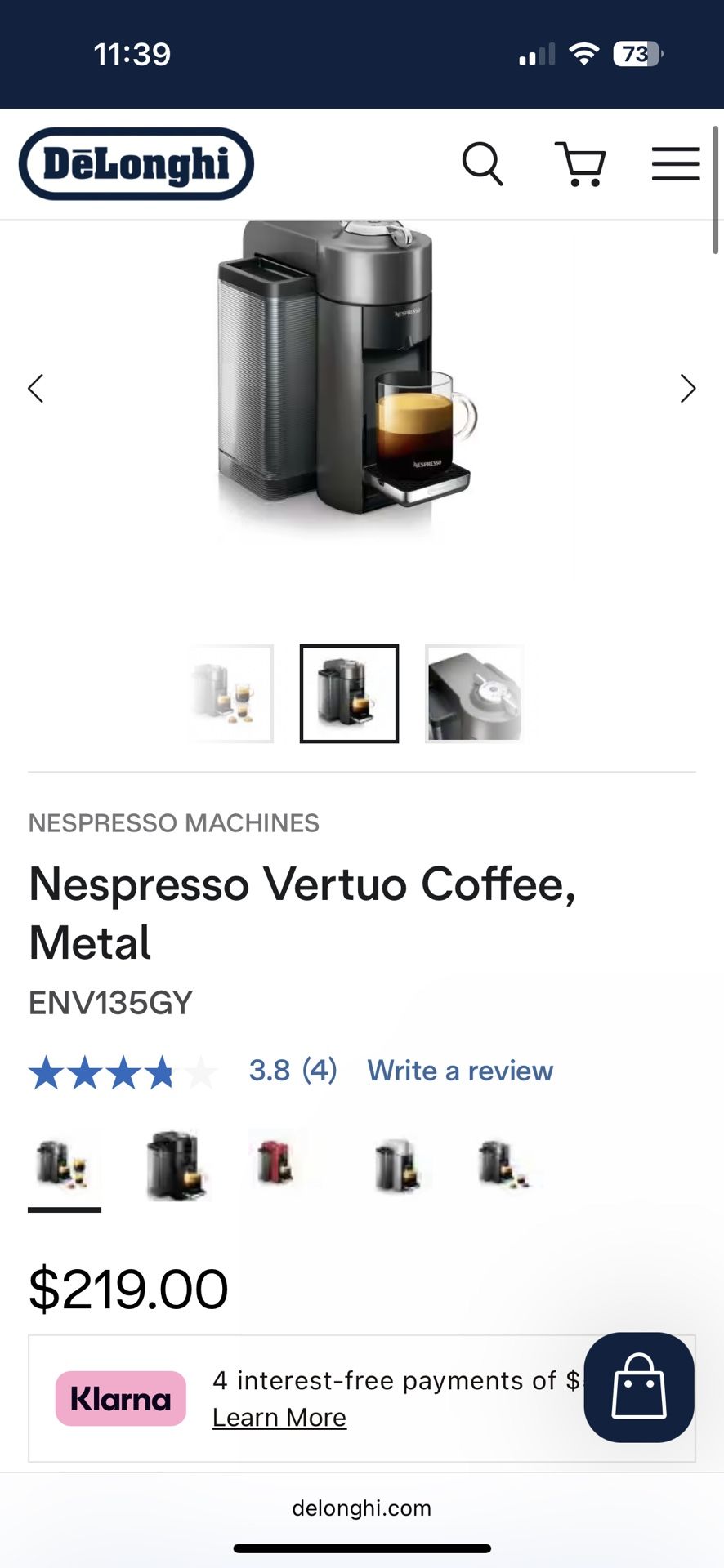 Delonghi Nespresso Vertuo Coffee, Metal ENV135GY