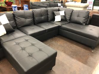 Brand New Black Leather Sectional Sofa - $499