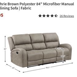 Living Spaces Brown Polyester 84" Microfiber Manual Reclining Sofa | Fabric