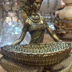 Gold African Woman Statue Candle Holder Decor