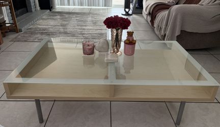 Wood Glass & Metal Legs Coffee Table 