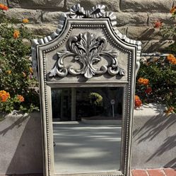 Large Silver Mirror With Decorative Bow. 31” By 26”
