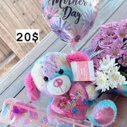 Stuffed Animal With Forever Rose And Balloon 