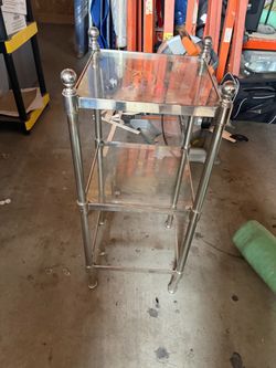Elegant Silver & Glass Two-Tier Accent Table – Modern Luxury Design