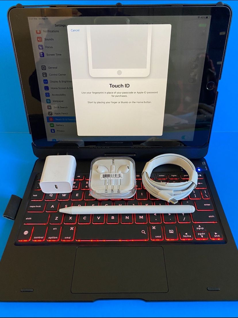 Apple IPad 9th Generation (10.2” Retina /Touch ID /IOS 17/ 2021 Model) 64GB with Pen, Keyboard & Accessories
