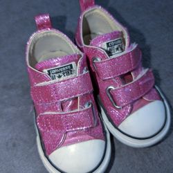 Pink Glitter Velcro Converse Size 6