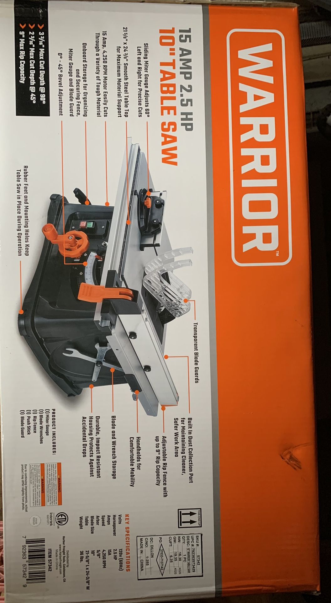 15 Amp Table Saw, 10in Blade Included - Read Description