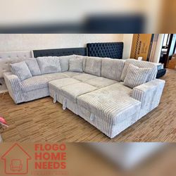 4 Pieces  Gray Convertible Sectional Sofa Set With USB Port