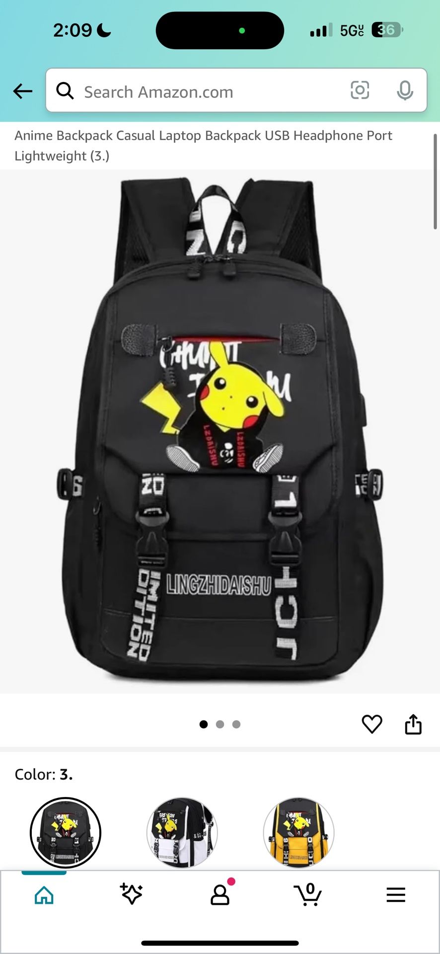 Pokemon Pikachu Anime Backpack Casual Laptop Backpack USB Headphone Port Lightweight