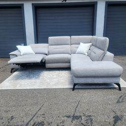 Gray Power Reclining Sectional Couch 