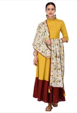 Beautiful Yellow floor length kurti dress w/ dupatta