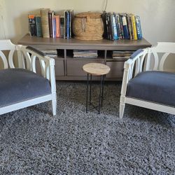 Regency Style Carved Wood Armchairs - Set of 2, White & Charcoal Gray