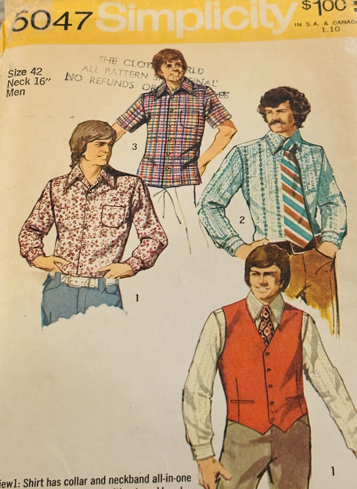 Vintage Simplicity 5047 Mens  Shirts  Size 42 Pre Owned