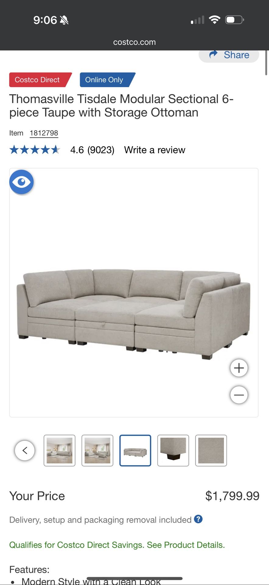 Thomasville Tisdale 6-Piece taupe Modular Sectional with Storage Ottoman