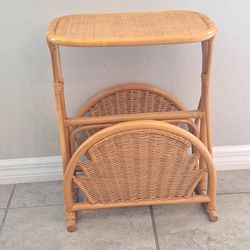 Vintage 1970's Bamboo Cane Wicker Bedside End Sofa Coffee Table Magazine Rack