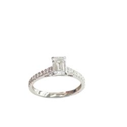 14kt Real White Gold Lab Grown Diamond Certified Emerald Cut Ring For Women 