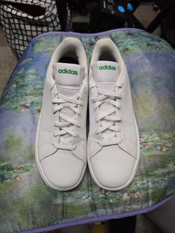 Addidas (Advantage Base 2.0 J), White with Green accent, size 6 w