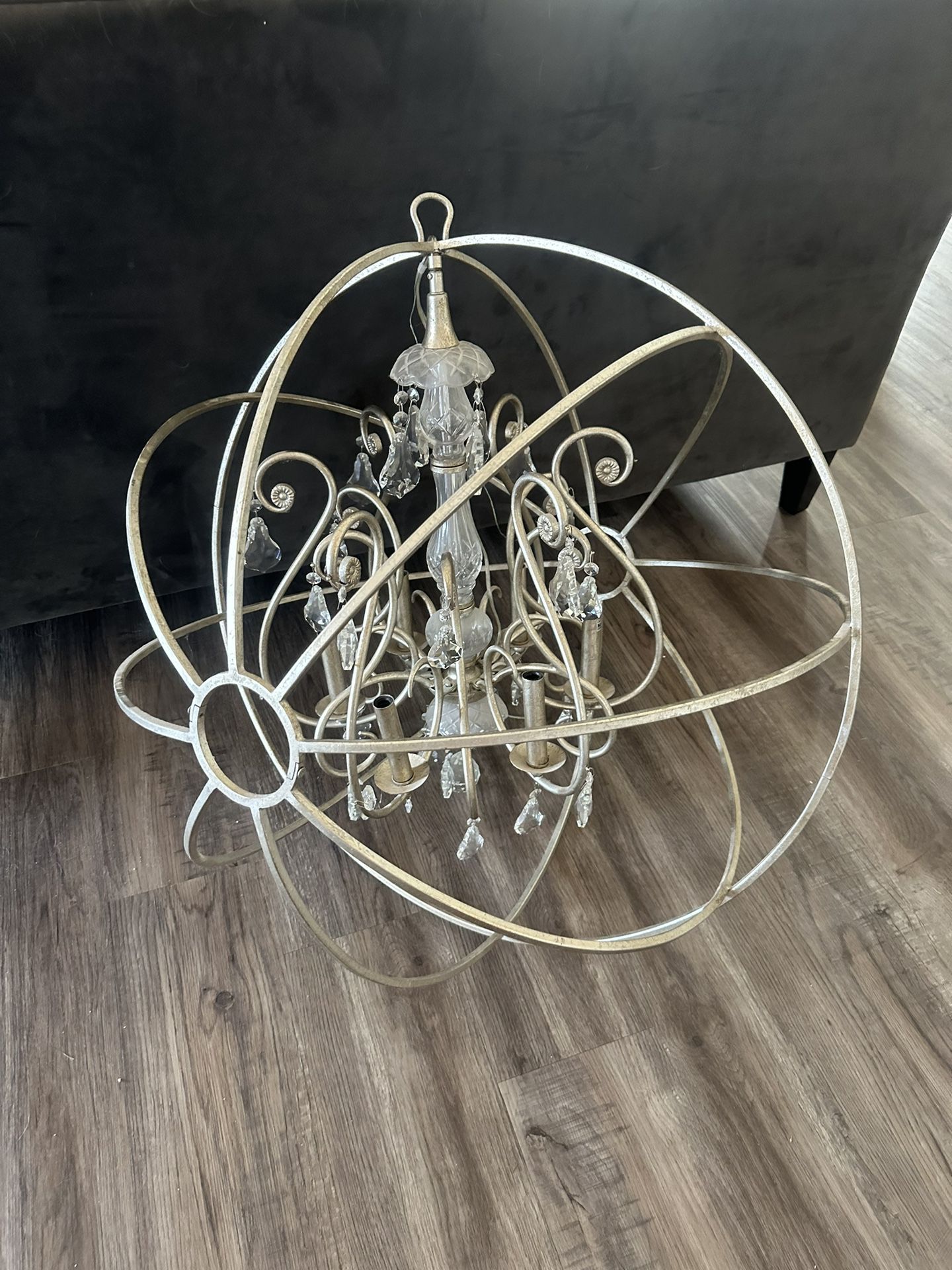 Beautiful Cage Sphere Crystal Silver Chandelier 