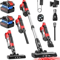 Cordless Vacuum Cleaners for Home with 2*Battery 8000mAh, Brushless Rechargeable Stick Vacuum with 3 Mode, 6 In 1 Portable Handheld Cordless Vacuum fo