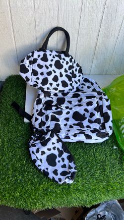 HUI Juego de Mochila Escolar 3 en 1, Mochila con Patrón de Vaca con Lonchera, Juego de Mochila Escolar para Mujeres Escolares Universidad (Estilo 1) F