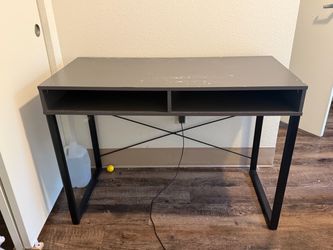 Gray and Black Computer Desk with Shelves