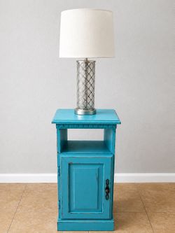 Lamp and Turquoise End Table